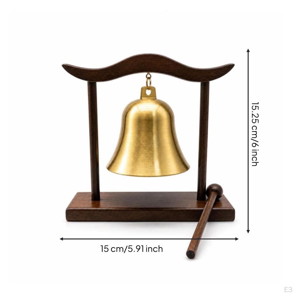 Tisch-Achtsamkeitsglocke mit Klöppel | Dekorativ, Glocke Holzständer, für Meditation