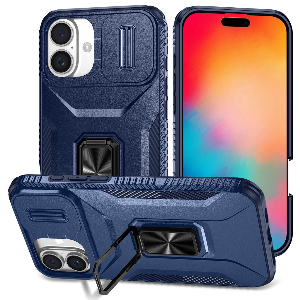 For iPhone 16 Case Camshield Kickstand TPU+PC Anti-Slip Phone Cover