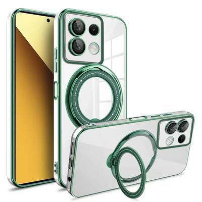Plating Bracket Case for Redmi Note 13 Pro Plus 4G 5G Xiaomi Poco X6 Pro X6 13T Magsafe Transparent Ring Stand Wireless Charge Magnetic Cover