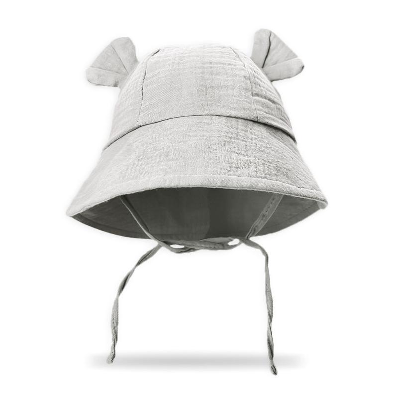 Summer Baby Comfortable Solid Color Little Hat Baby Pure Cotton Bear Ear Fisherman Hat Children Sunshade Hat