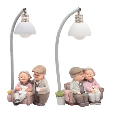 Resin Figurine of Elderly Couple Figurine with LED Nightlight for Bedroom and Living Room Decoration Resin Ornamentation