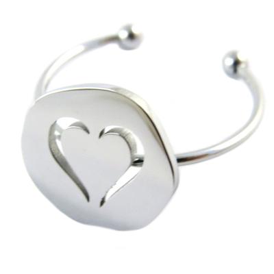 [Q1366] - Handcrafted Silver 'Love' Steel Ring - 12x12 Mm