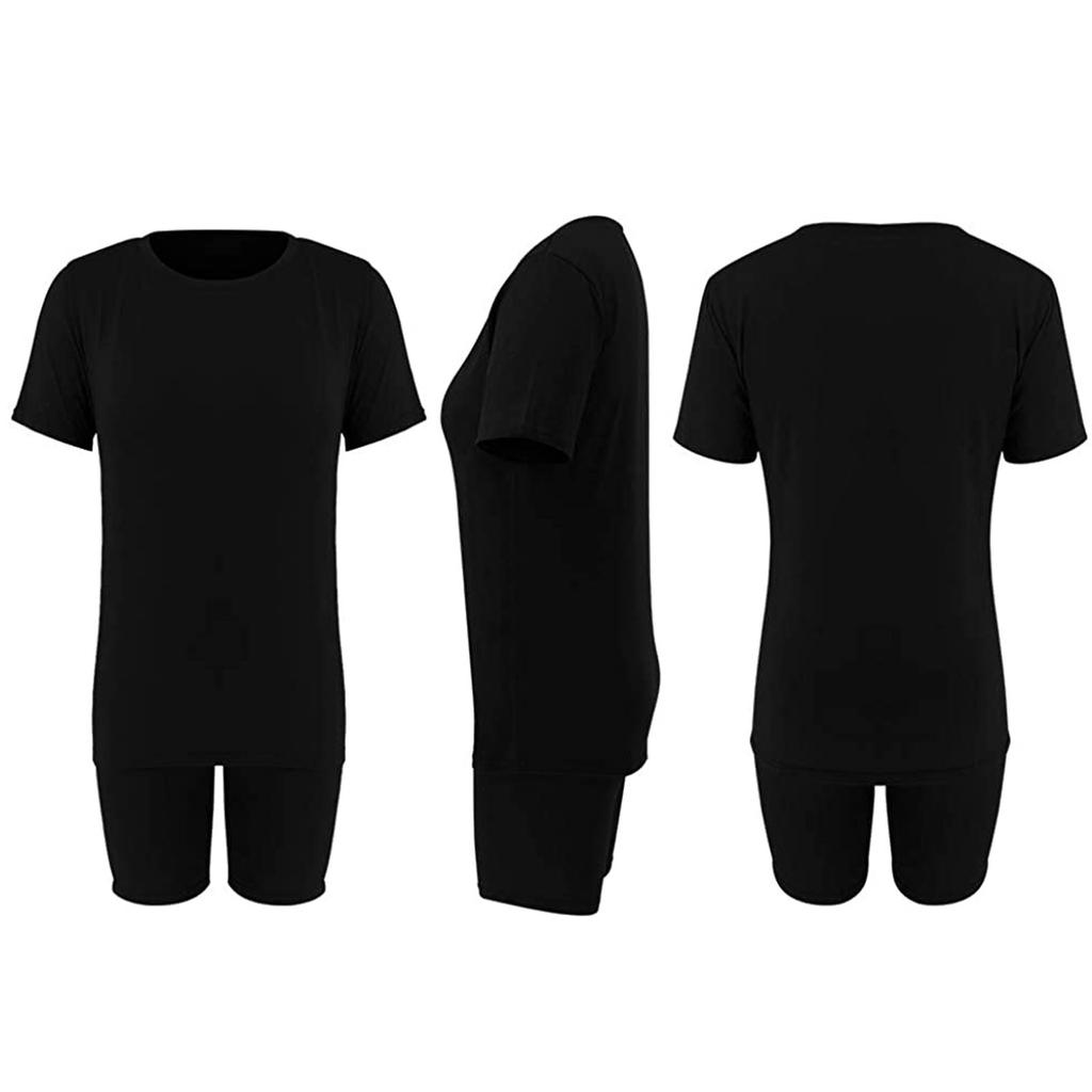 Women's 2 Piece Casual Sports Solid Color Suit Short Sleeve Top And Pants Set
