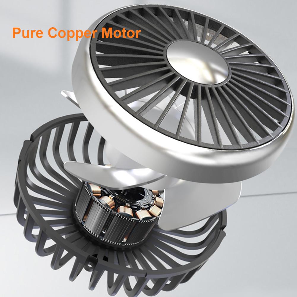 1-2PCS Car Seat Back Cooling Fan 1-3 Gears Wind 1-2 Gears Light 360 Rotation Dual Head Fan Type C Powered for Vehicles SUV RV