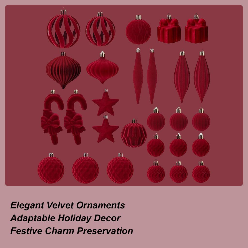 28 Pieces Velvet Christmas Tree Ornament Set, Shatterproof Velvet Christmas Ball Pendant, Christmas Party Decoration Ornaments