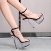 Fashion Fashion Women's Sandals Platform Party Pumps Patent Leather15CM Square Heel Summer Buckle Strap Peep Toe Women\'s Heeled Shoes