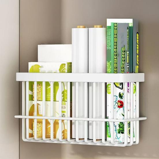 Cabinet Door Organizer Adhesive Storage Rack Inside Cabinet Kitchen Wall Mounted Pantry Caddy Hanging Storage Basket for Fridge Bathroom Organization