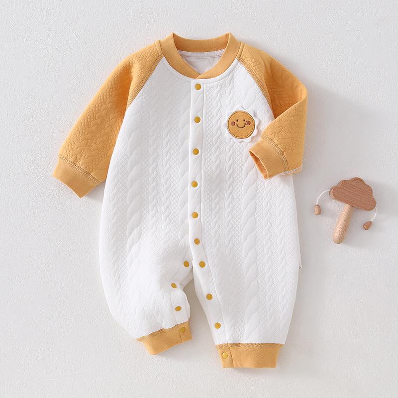 Three-Layer Quilted Baby Romper: Thickened Autumn/Winter Crawling Suit for Newborns, Boys, and Girls.