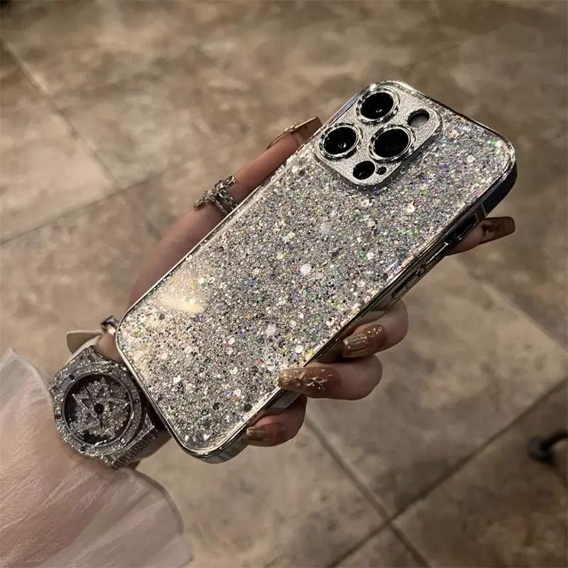 Luxury Glitter Blingbling Phone Case For iPhone 11 12 13 14 15 16 Pro Max Plus Shockproof Bumper Cases Cover