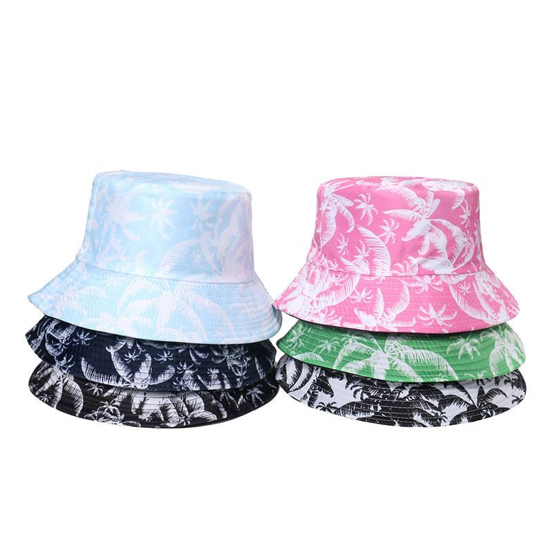 Trendy Coconut Tree Print Fishing Hat Unisex Casual Sunshade Hat Breathable Round Top Short Brim Hat