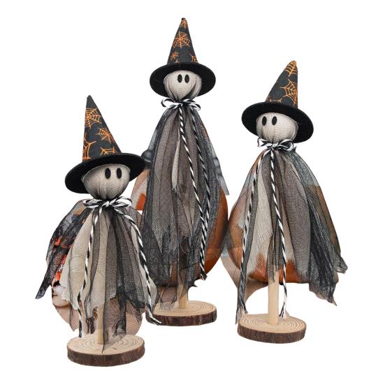 3Pcs/Set Halloween Ghost Decorations Rustic Centerpiece with Fabric Ghost Figures