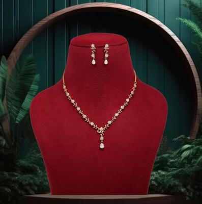 White Color American Diamond Necklace Set