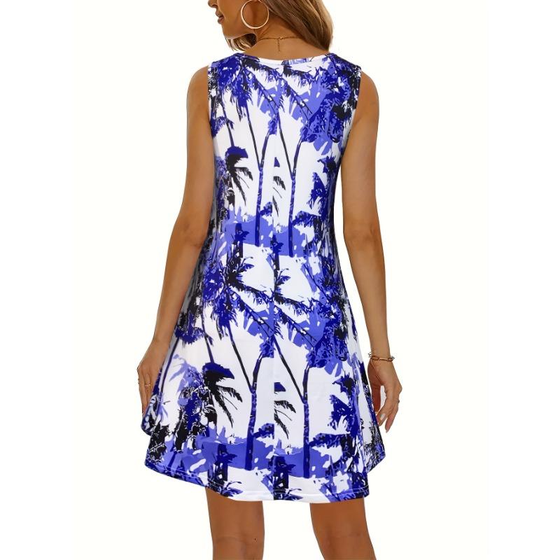 Sukienka bez rękawów z nadrukiem roślinnym, wakacyjna sukienka bez rękawów na wiosnę i lato, odzież damska