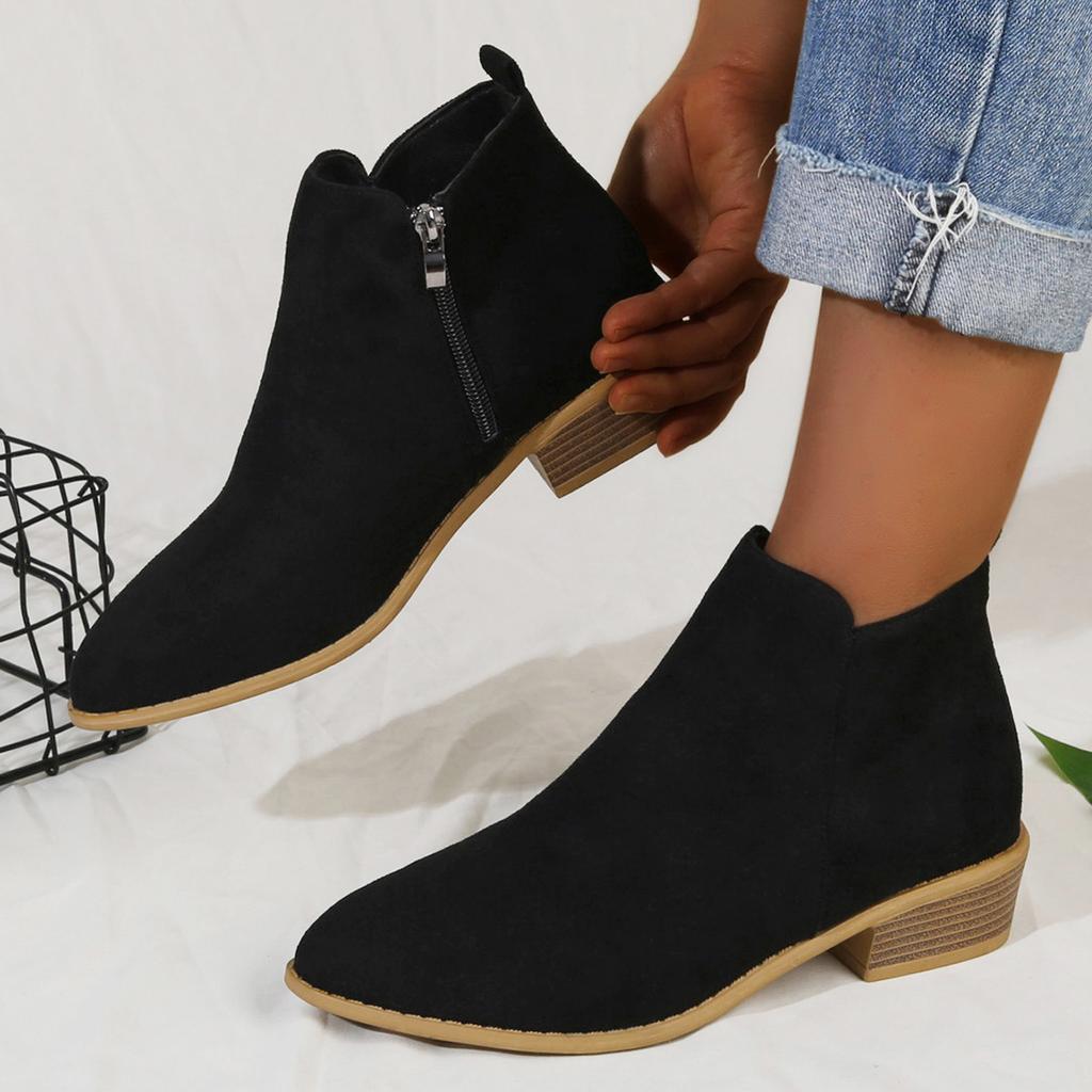 Foreign Trade Large Size Short Boots Women's 2025 Autumn New Pointed Thick Heel Side Zipper and Bare Boots European and American Fashion Women's S