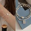 Women's S925 Silver Square Heart 2-type Ball Bracelet