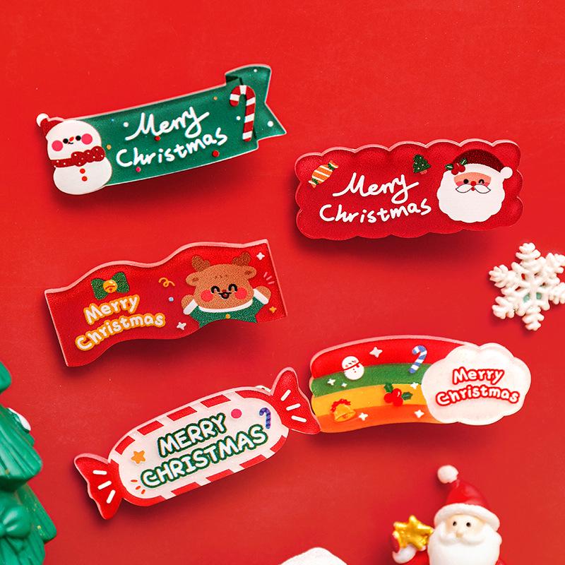 Kids' Cute Santa Claus Cartoon Acrylic Hair Clips - Christmas Candy Bangs Clips Gift