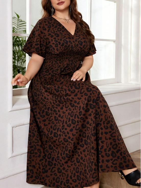 Elegant Plus Size Leopard Print Maxi Dress - Middle East Style
