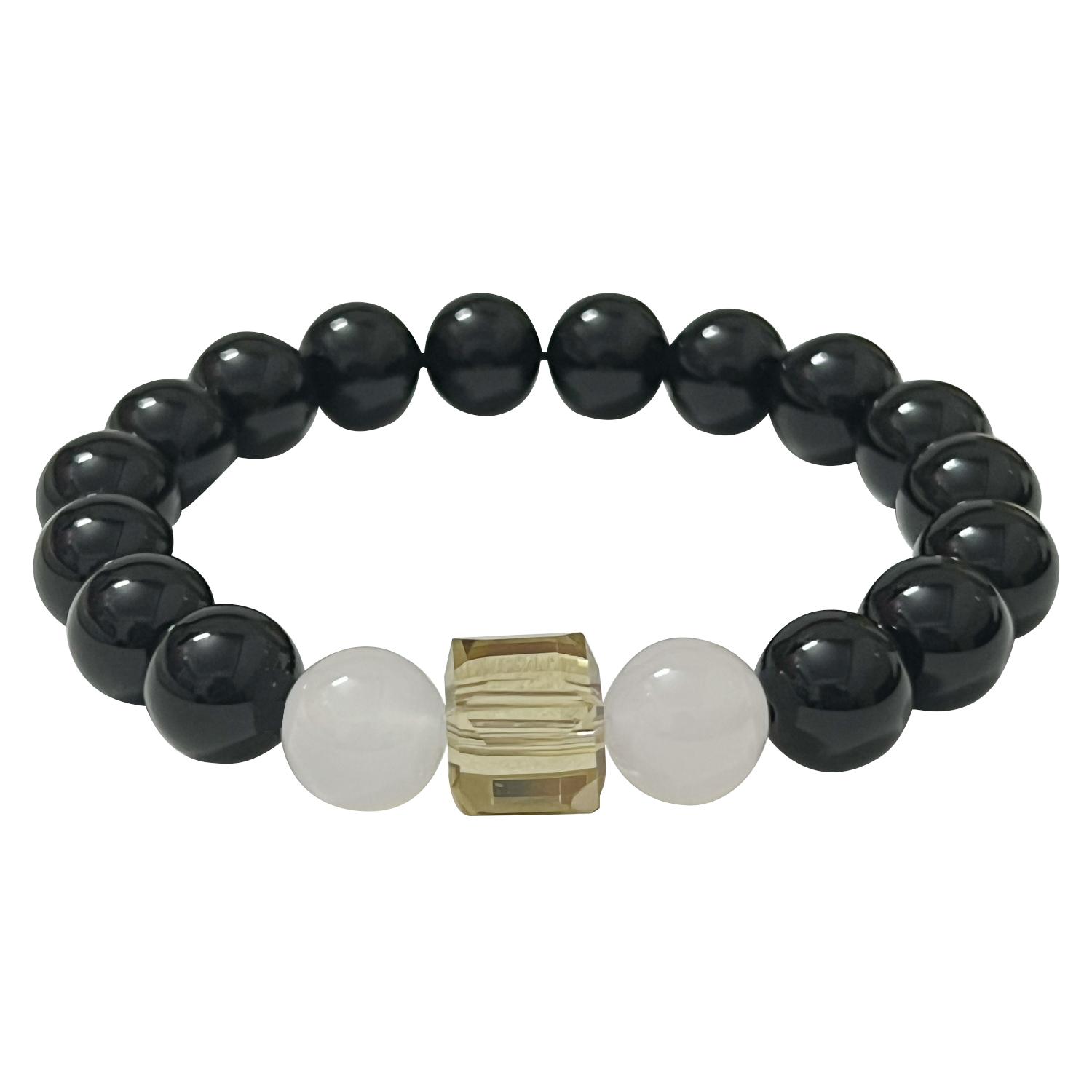 

Браслет из агата для женщин из натурального камня, круглые бусины 10 мм, эластичный, регулируемый браслет, полудрагоценные камни, ювелирные изделия, подарки Length 16cm чёрный