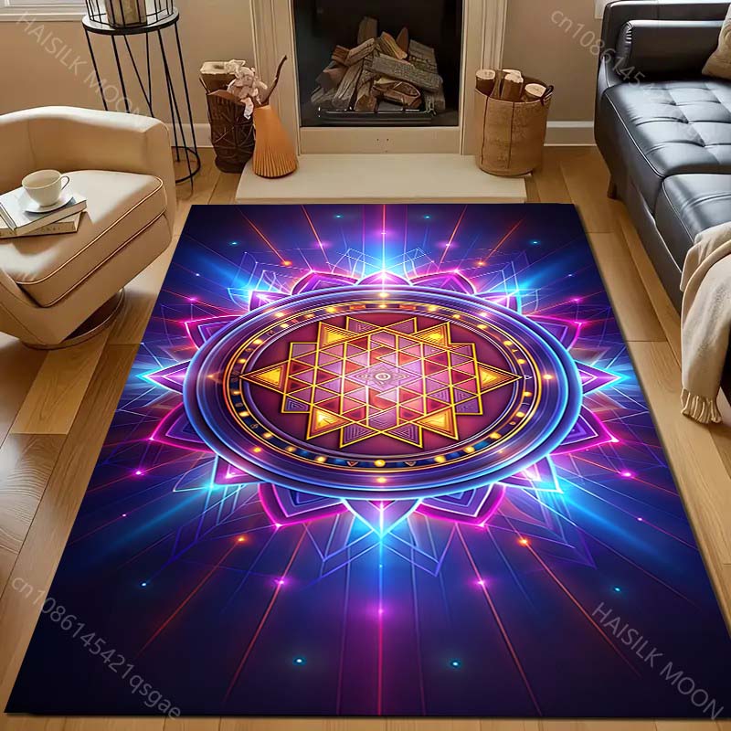Mysteriöses Muster Sri Yantra Teppich für Wohnzimmer Schlafzimmer Sofa Fußmatte Dekor Kinder Spiel Heim Bereichsteppich Rutschfeste Bodenmatte