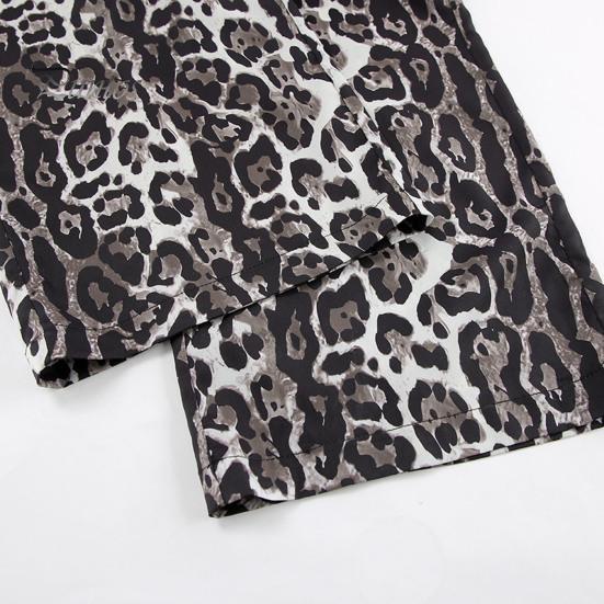 Women Long Pants Elastic High Waist Wide Leg Trousers with Pockets Leopard Print High Street Style Casual Pants