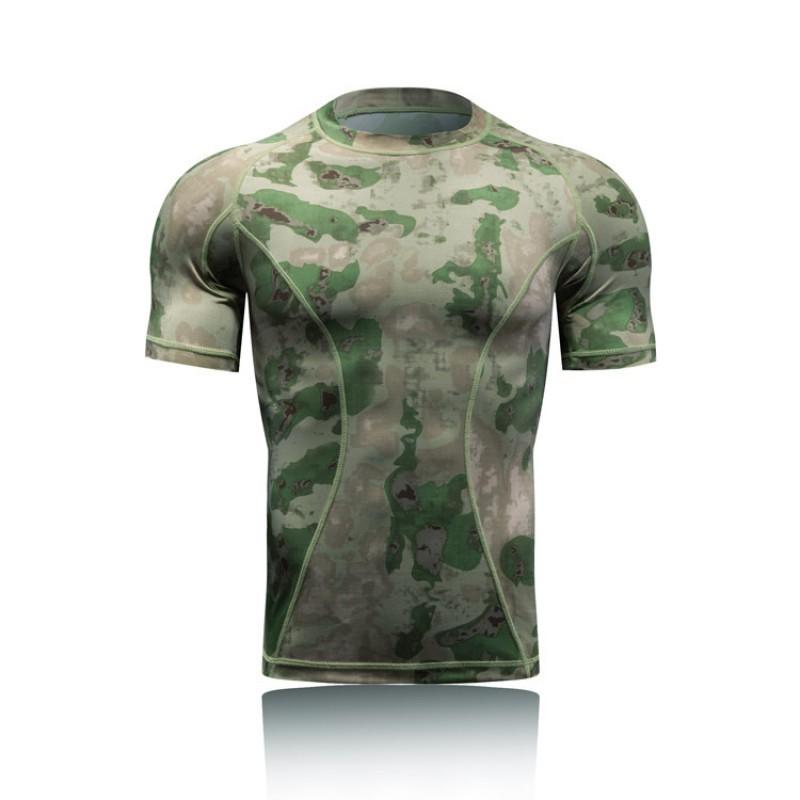 Military Fans Outdoor Sports T-shirt Tight Elastic Top Sweat-wicking Camouflage Training Clothes Short-sleeved Men