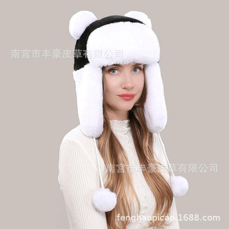 Women S Winter Panda Faux Fur Trapper Hat Warm Ear Flap Cute Plush Ski Cap