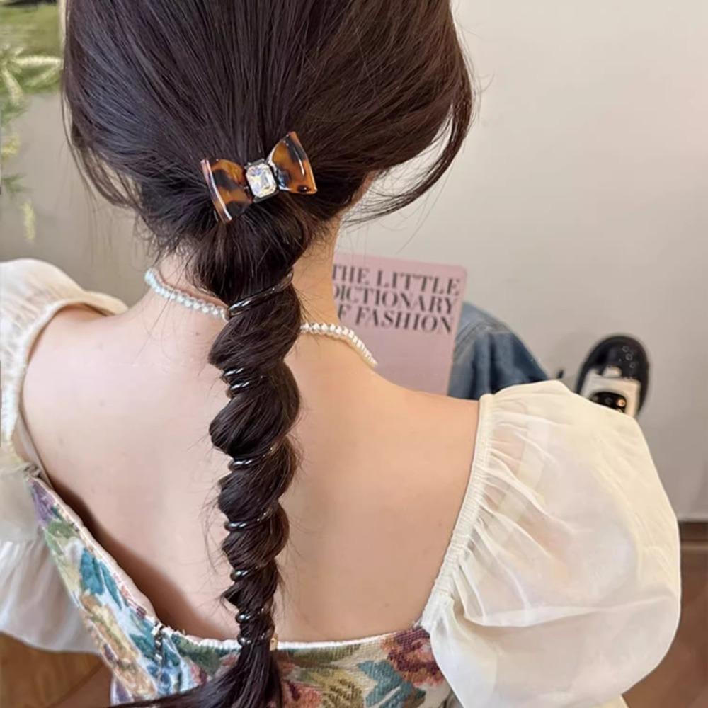 

Rhinestone Telephone Wire Hair Rope Bow Crooked Hair Loop Cute Bubble Braid Hair Tie Girls