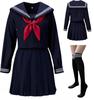 BUITVOZE Cosplay Sailor Classic High School Girl Uniform with Long Perfect for Welcome and Farewell School and Includes Long Plus Size Uniform, Navy,