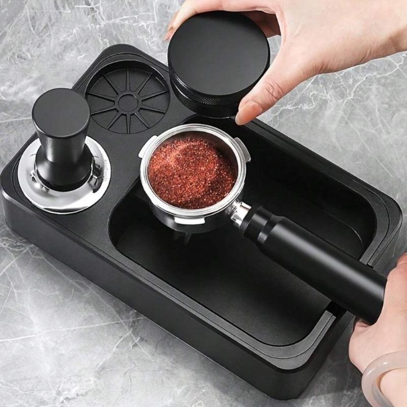 Advanced Multifunctional Coffee Knock Box Universal Fit Espresso Grounds Container with Built-in Tamper Distributor Storage