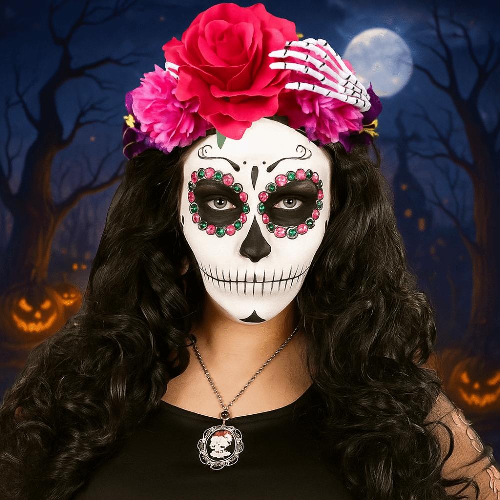 Czaszka Halloweenowa Opaska na Głowę Duch Pazur Kwiatowa Obręcz do Włosów Fajny Różany Wianek Dziewczynka