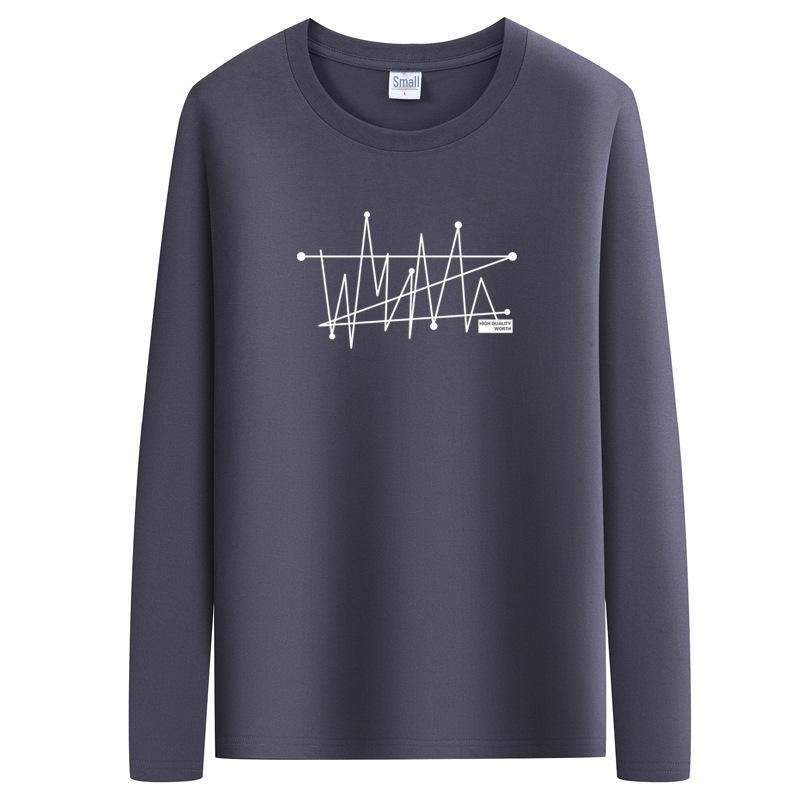 Men's Long-Sleeve Printed Round Neck White Casual Shirt for Spring and Autumn