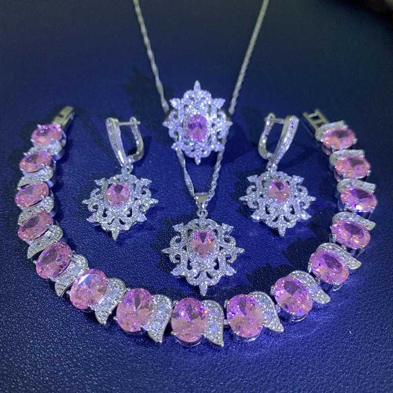 Multi Color Set with Zircon Earrings Bracelets Rings Necklaces Stylish Wedding