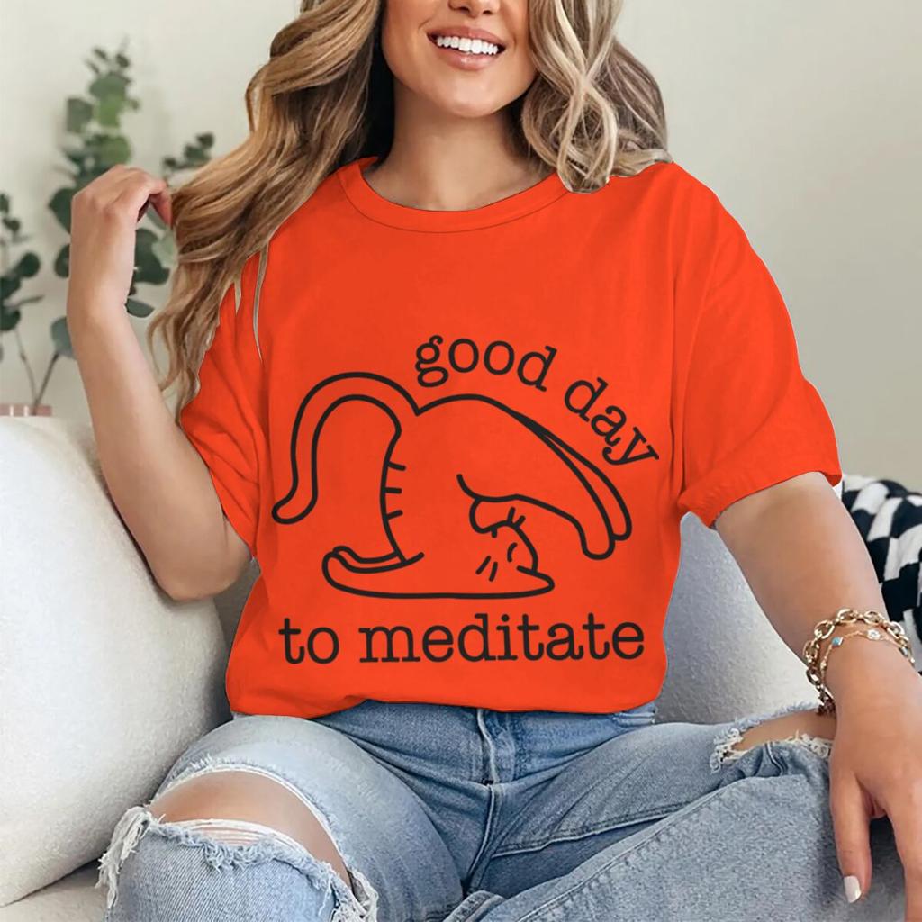 Cute Cat Yoga T Shirts Good Day To Meditate Retro Graphic Tees Women Unisex Short Sleeve Mom Dad Fun Casual Round Neck Tshirts