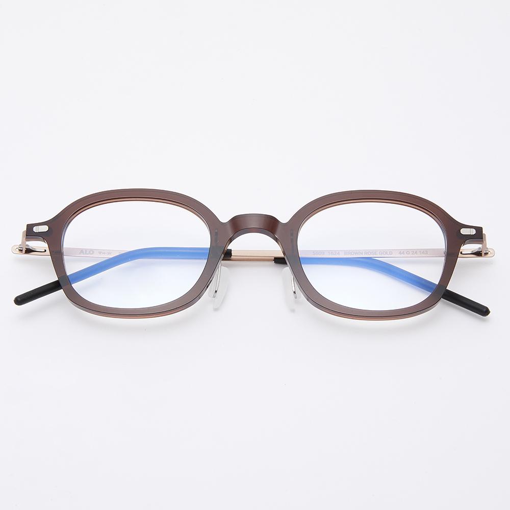 Alloaiweeo [The Air] Al5509 1624G Oriental Square Ultra-Lightweight Eyeglass Frame Brown Rose Gold Blue Light Lens Selection