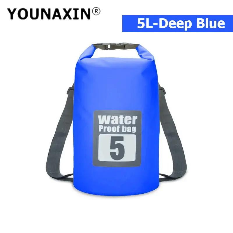 

Водонепроникний сухий мішок із ПВХ 5 л, відкритий дайвінг, складний багаж, сумка для пляжного плавання, рюкзак для сплаву по річці та океану 5L синій/глибокий