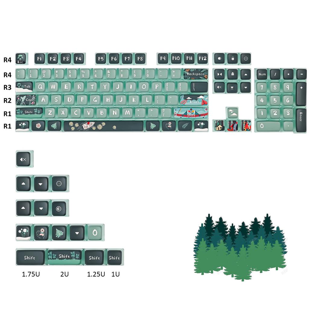 Ussixchare 120 Key ASA Profile PBT Printed Keycaps Jungle Keycaps Dye Sublimation Custom Keycaps for Cherry Gateron MX Switch Mechanical Gaming