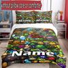 3pcs Duvet Cover Set (1*Duvet Cover + 2*Pillowcase, Without Core), Custom Name Plants VS Zombies Pattern Bedding Set, Home Bedroom Decor Gift