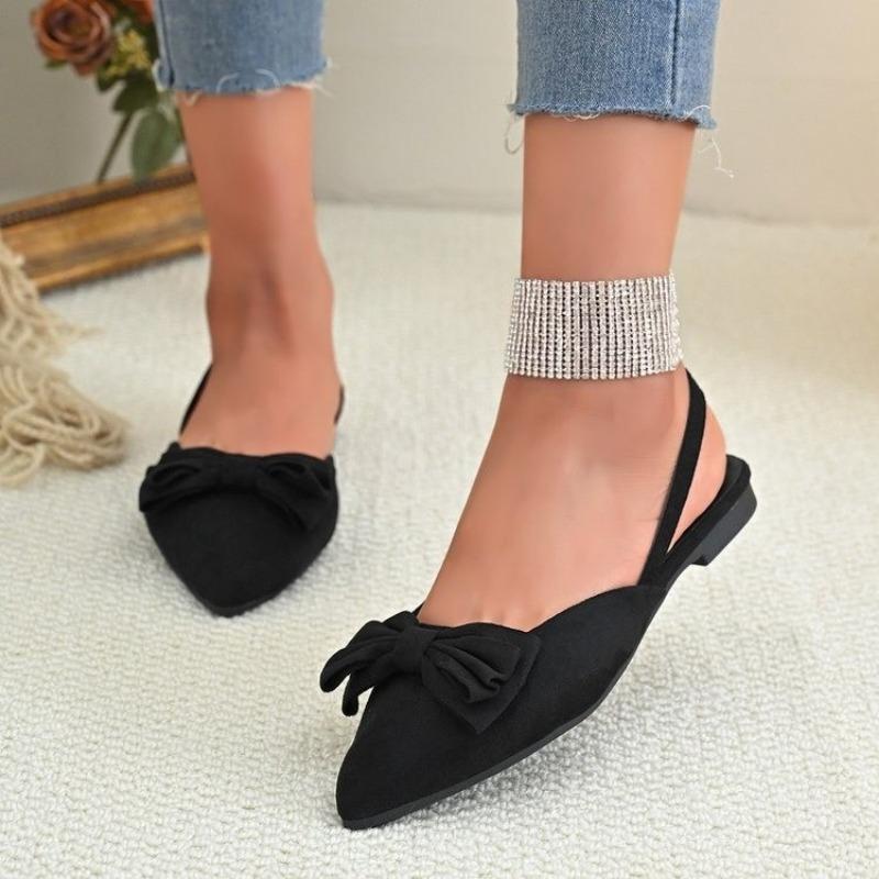 Fashion French Low Heel Baotou Sandals 2025 New Spring and Summer Bow Flat Gentle Evening Wind Pointed Head After the Empty Single Shoes