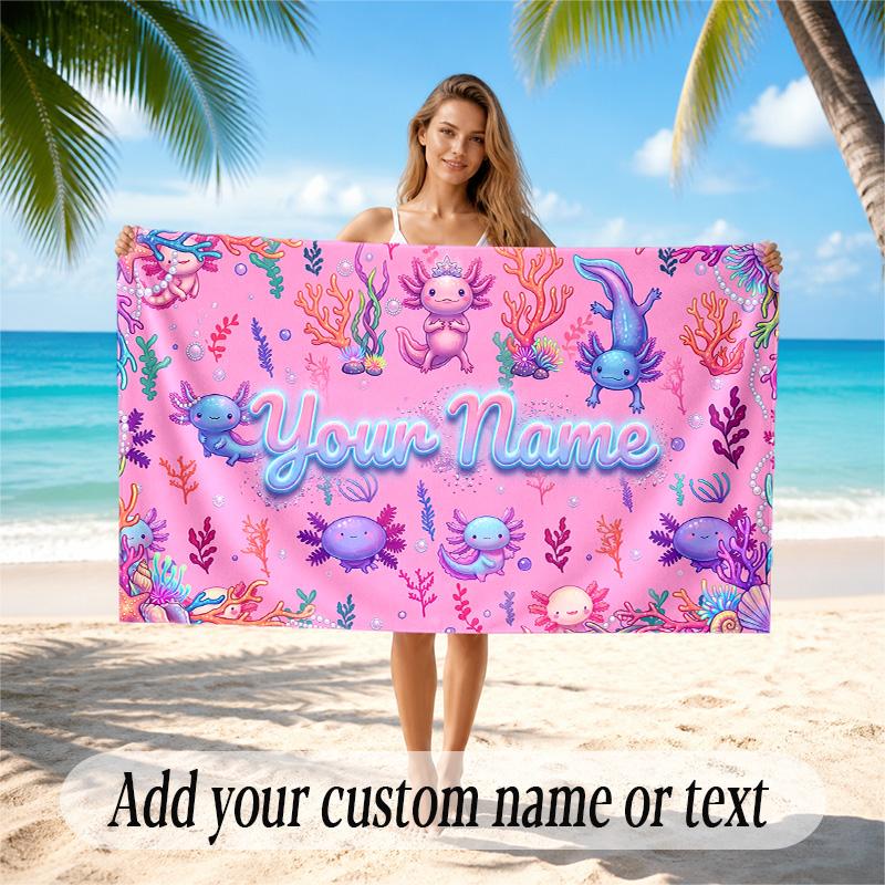 Underwater Fish Theme Quick Dry Beach Towel Custom Name Text Print Large Sand Resistant Towel Beach Vacation