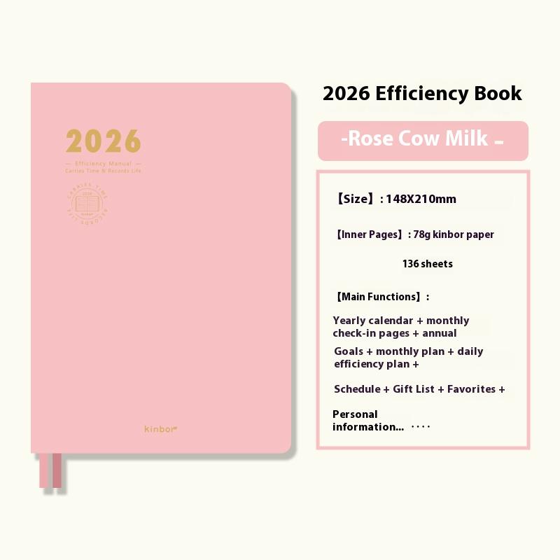 Kinbor A5 Efficient Planner Notebook,2 Days per Page with Habit Tracker,To-Do Lists&Time Management for Workplace, College