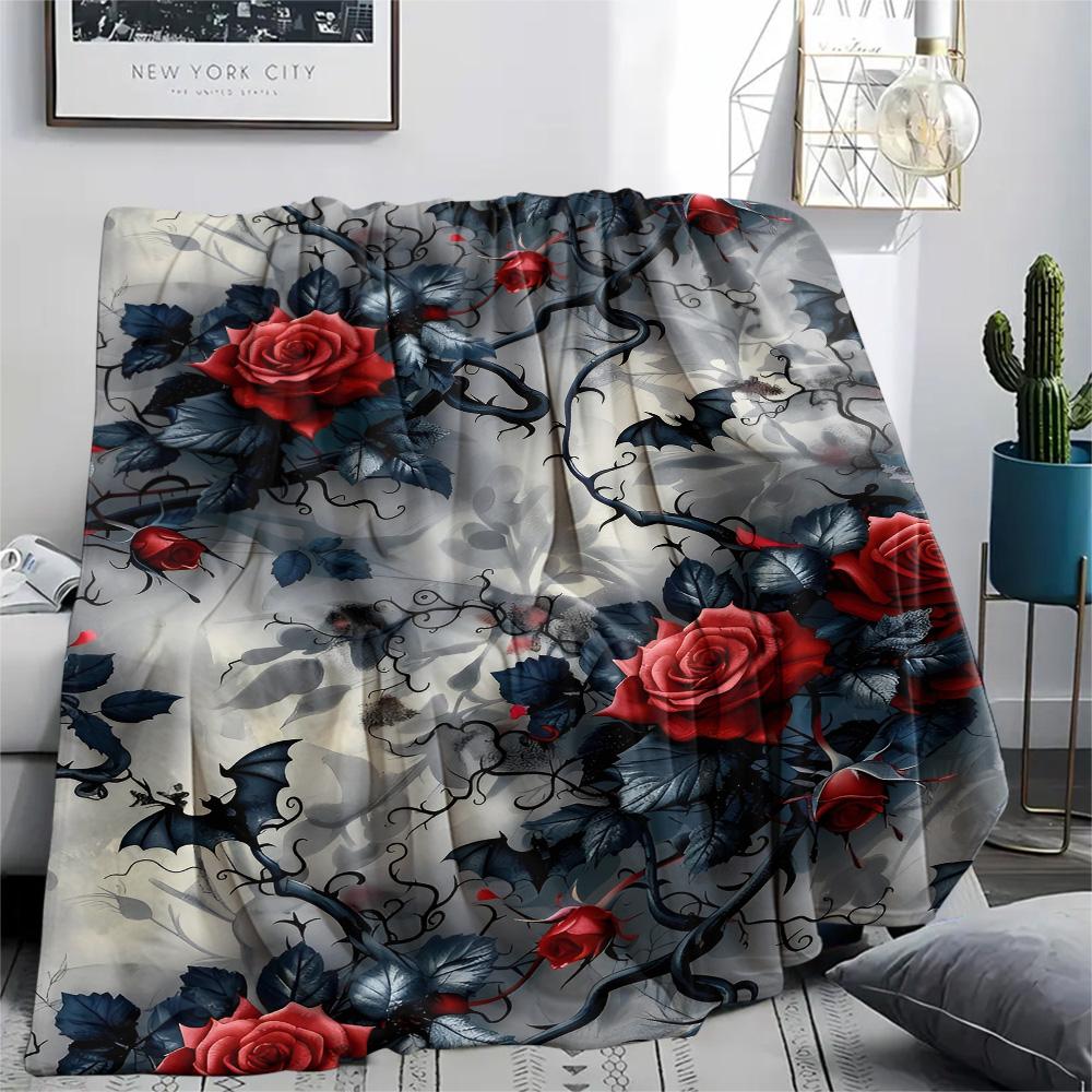 Rose Print Flannel Blanket, High quality Comfortable for All Seasons, Home Decor, Warmth and Comfort, Perfect for Christmas Gifts
