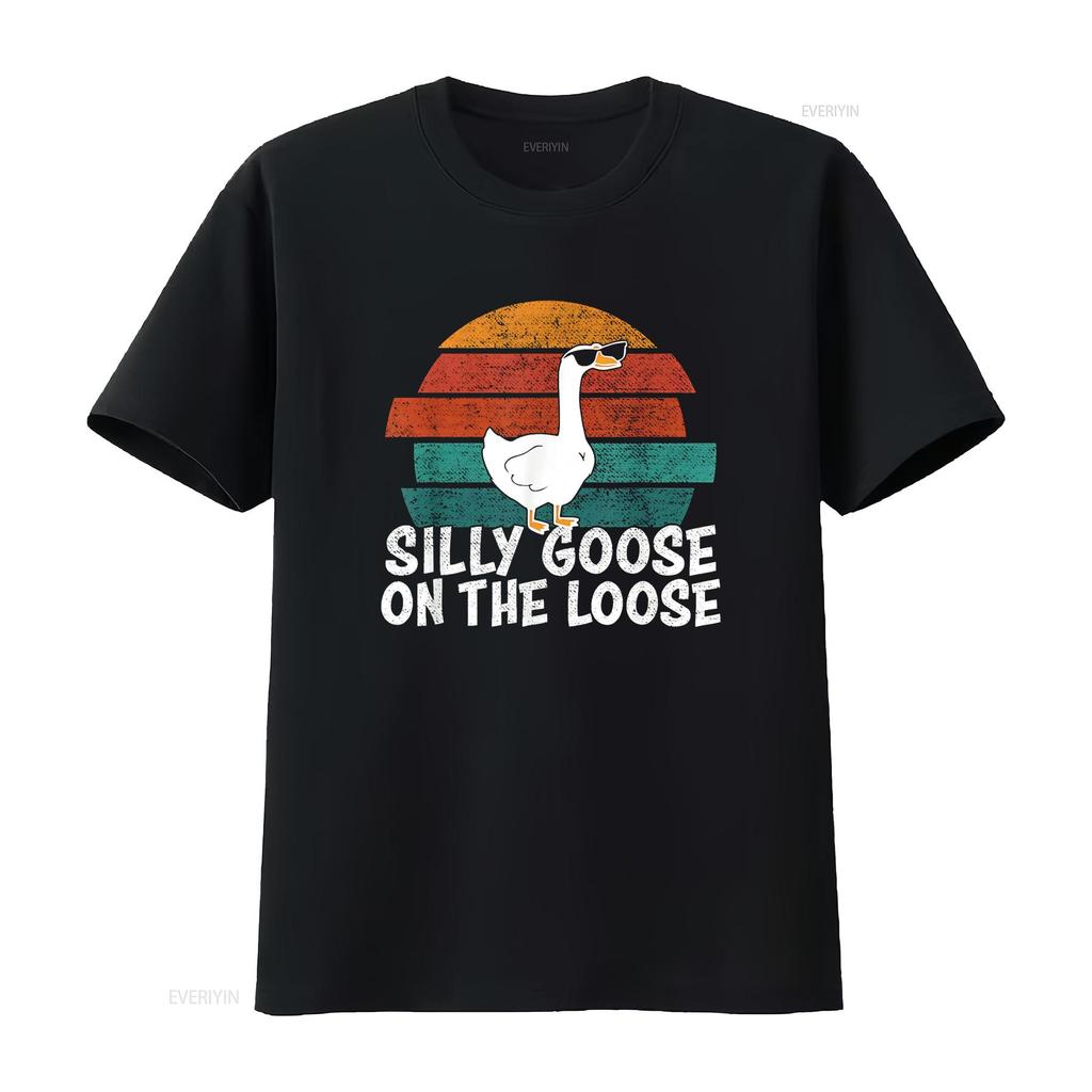 Silly Goose On The Loose T Shirt Vintage Washed Versatile Slightly Top For Everyday Wear Streetwear Graphic Casual Stretched