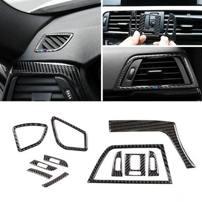 Fibra de Carbono Real Interior do Carro Central / Lateral Saída de Ar Condicionado Tampa Moldura Para BMW Série 3 4 F30 F32 2013-2018
