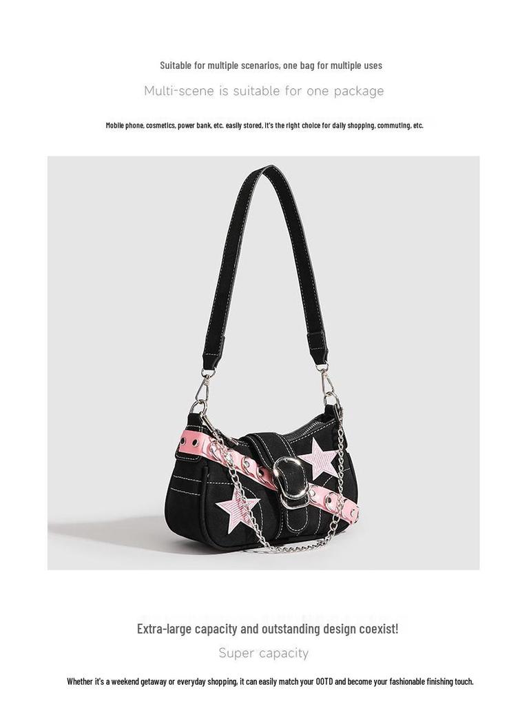 Y2K Trendy Jednoramenná Řetízková Bagetová Taška - Sladká & Pikantní Americký Styl Dámská Kabelka