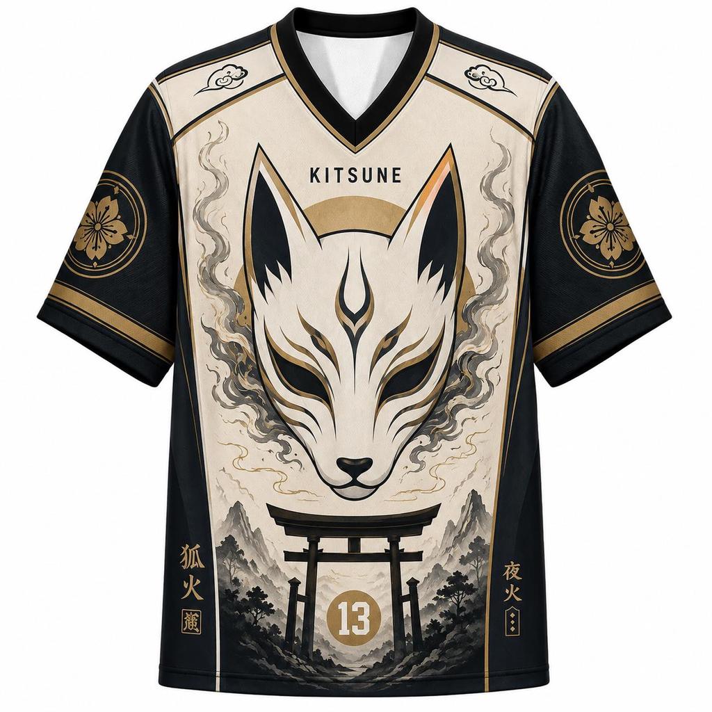2026 Summer Fashion Retro Japanese Style Fox Day Design 3D Printing Outdoor Leisure Fitness Style V-neck T-shirt Size Up
