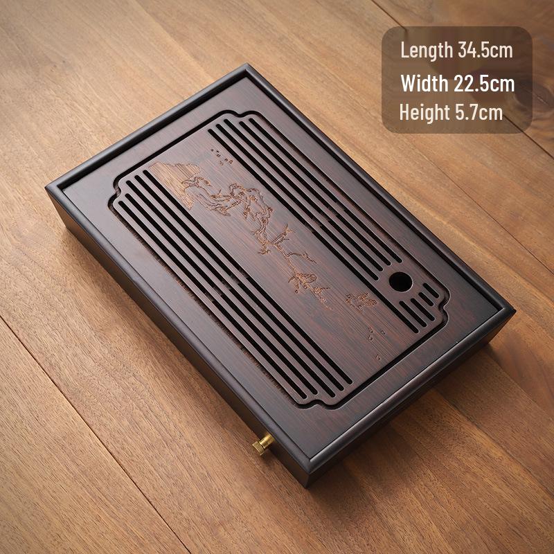 Bamboo Tea Tray with Water Storage - Simple Rectangular Design for Tea Sets