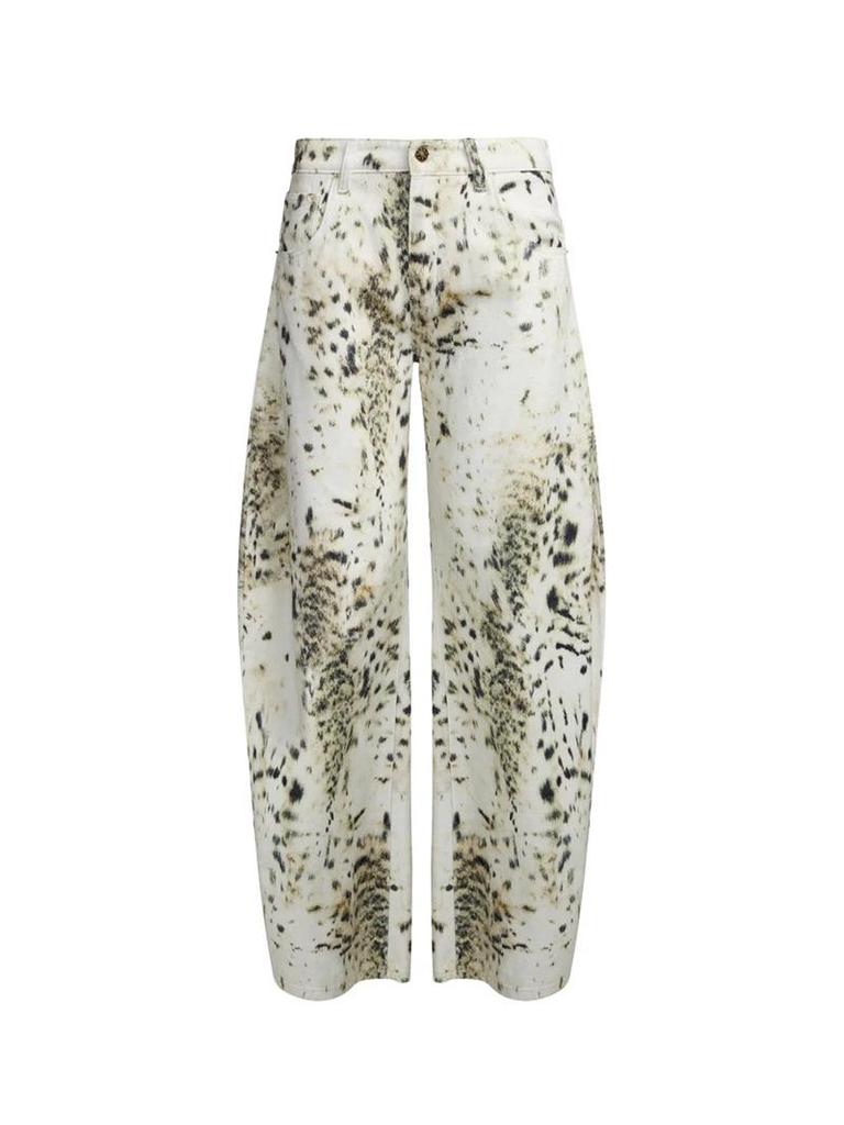 Modische Damen Jeans mit weitem Bein und Leopardenmuster - Retro-Waschung, Bodenlang, Locker, Lässig, Streetwear