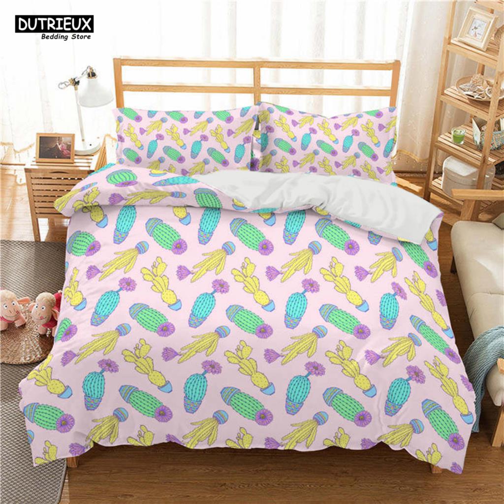 Cactus Print Polyester Bedding Sets Child Kids Covers Boys Bed Linen Set For Teens King Size Bedding Set