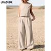 JKASHDK Women's Fashion Casual Summer Spring Solid Color Print Sleeveless O-Neck Trousers Pants Suits