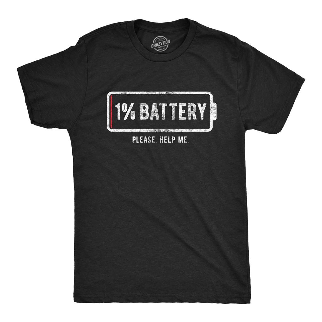 Herren 1% Akku Bitte Helfen Sie Mir T-Shirt Lustig Leere Batterie Laufen Grafik T-Shirt
